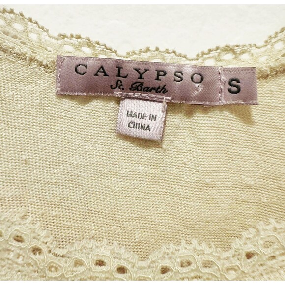 CALYPSO Women's Linen Cream Lace Trim Sleeveless Vintage Y2K Cami Tank Top sz. S - Picture 3 of 5